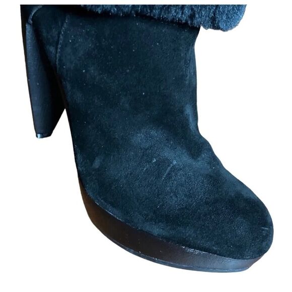 Nine West Priska Suede Platform Faux Fur Black Booties Boots Heeled US Size 7.5M - Picture 4 of 13